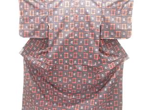 枡に井桁絣織出し手織り紬着物